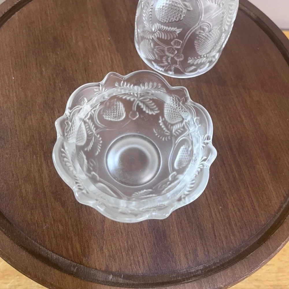 Fenton Vtg Satin Reversed Strawberry Fairy Lamp Frosted Glass 2 Piece Set